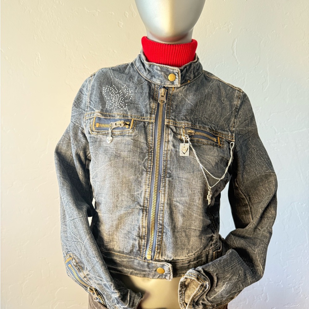 Women's Grey Washed Denim Jean Jacket - Casual Zip Front